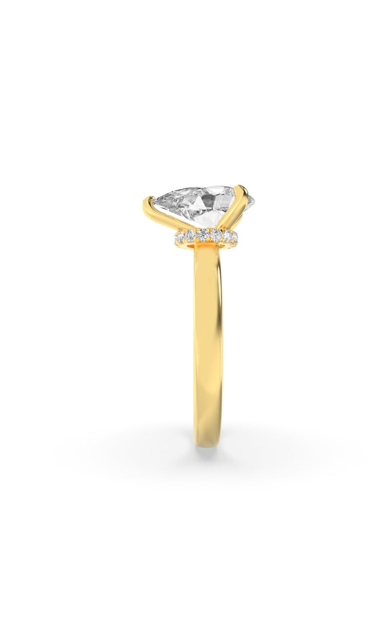 1Cttw Pear Shaped Lab Grown Diamond (F/VS) HiddenHalo Plain Shank Engagement Ring in 14K Gold
