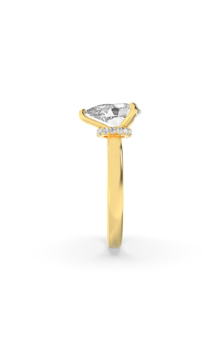 1Cttw Pear Shaped Lab Grown Diamond (F/VS) HiddenHalo Plain Shank Engagement Ring in 14K Gold