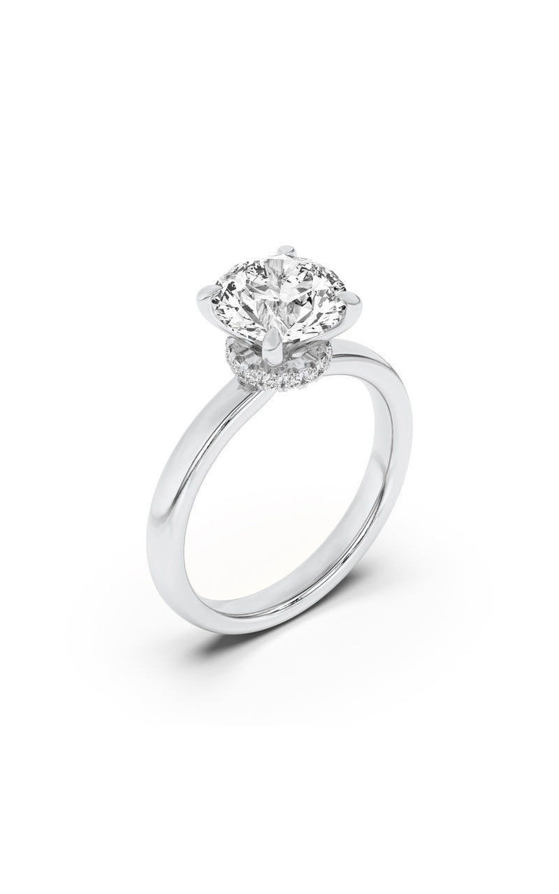 1Cttw Round Shaped Lab Grown Diamond (F/VS) Hidden Halo Plain Shank Engagement Ring in 14K Gold