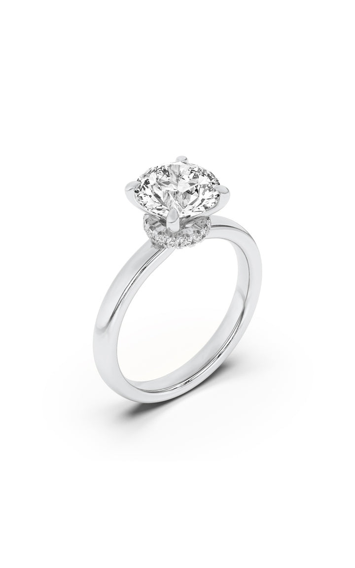 1Cttw Round Shaped Lab Grown Diamond (F/VS) Hidden Halo Plain Shank Engagement Ring in 14K Gold