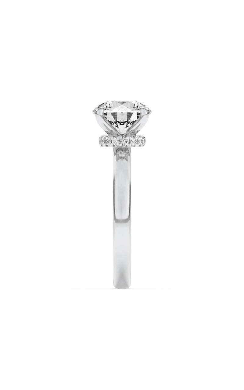 1CTW Round Shaped Lab Grown Diamond (F/VS) Hidden Halo Plain Shank Engagement Ring in 14K Gold