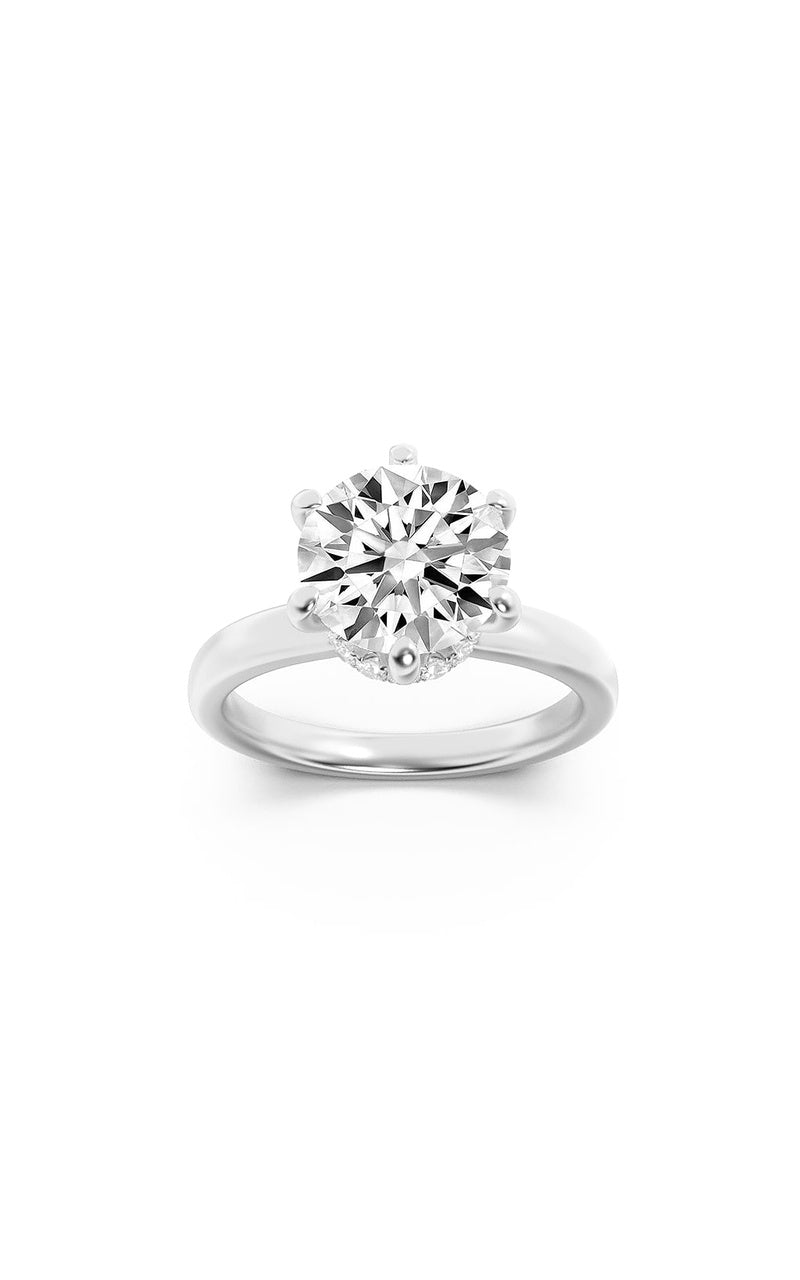 1Cttw Round Shaped Lab Grown Diamond (F/VS) Hidden Halo Plain Shank Engagement Ring in 14K Gold