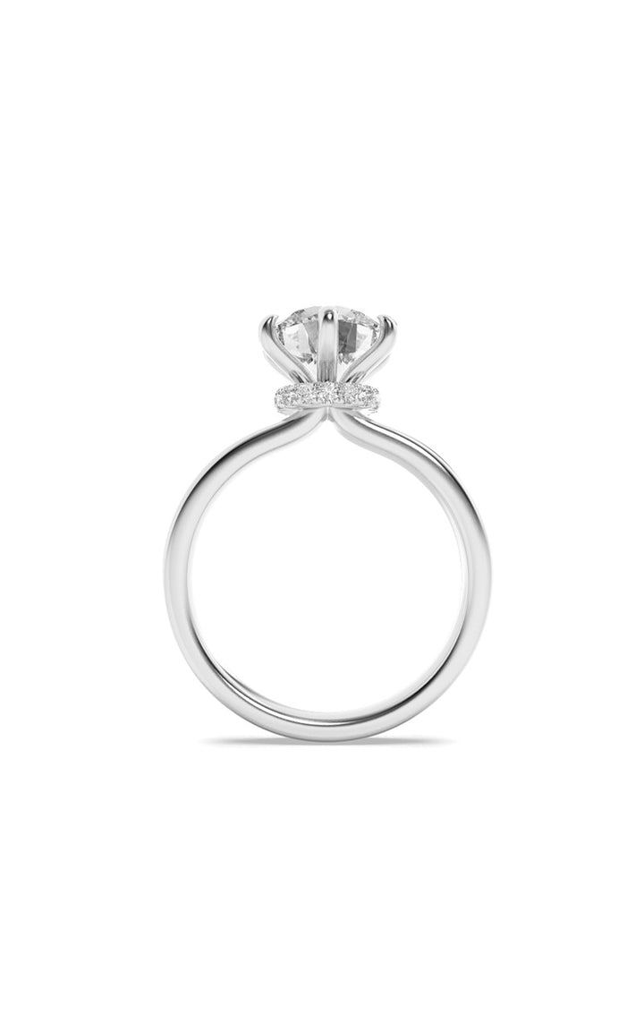 1Cttw Round Shaped Lab Grown Diamond (F/VS) Hidden Halo Plain Shank Engagement Ring in 14K Gold
