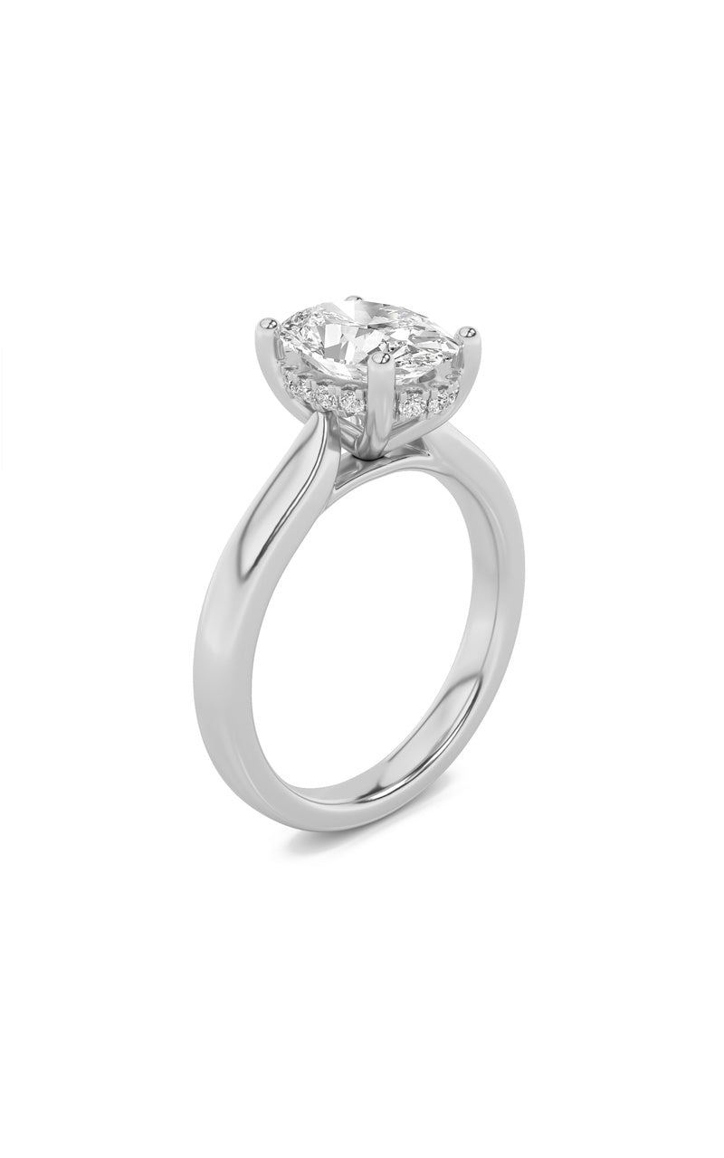 2Cttw Oval Shaped Lab Grown Diamond (F/VS) HiddenHalo Cathedral Shank Engagement Ring in 14K Gold