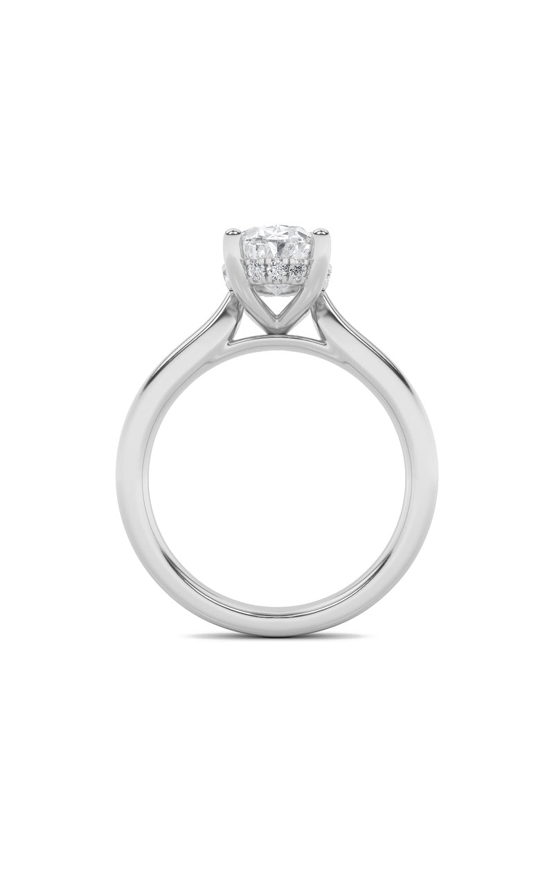 2Cttw Oval Shaped Lab Grown Diamond (F/VS) HiddenHalo Cathedral Shank Engagement Ring in 14K Gold