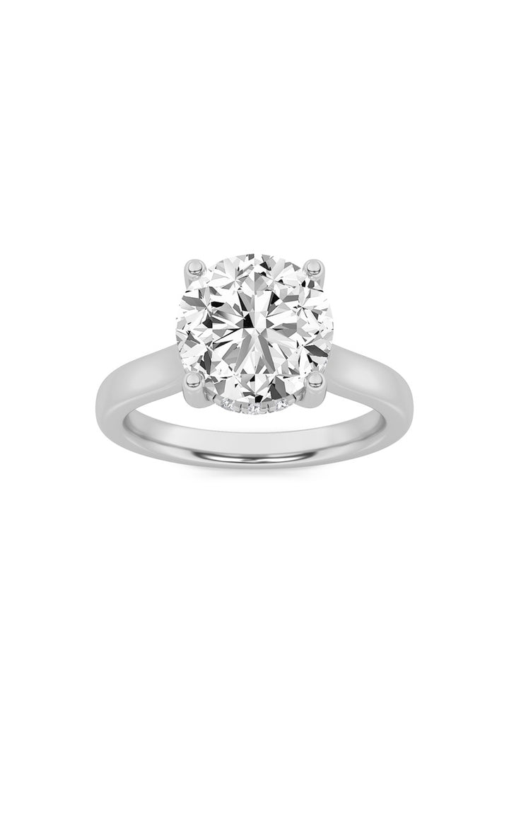 2Cttw Round Shaped Lab Grown Diamond (F/VS) Hidden Halo Cathedral Shank Engagement Ring in 14K Gold