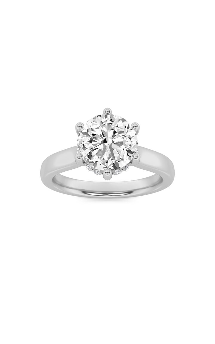 1Cttw Round Shaped Lab Grown Diamond (F/VS) Hidden Halo Cathedral Shank Engagement Ring in 14K Gold