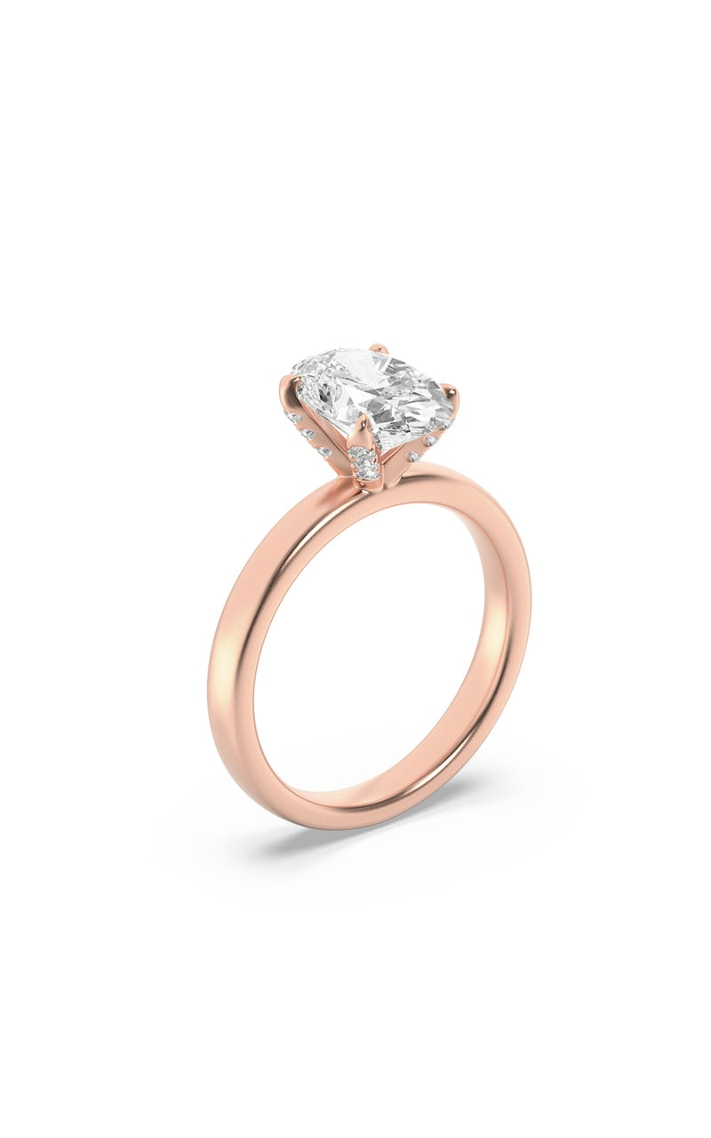 2Cttw Oval Shaped Lab Grown Diamond (F/VS) Hidden Halo Petite Shank Ring in 14K Gold