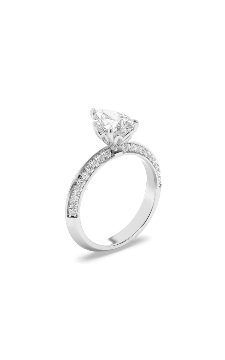 2Cttw Pear Shaped Lab Grown Diamond (F/VS) Micro Pave Knife Edge Accent Ring in 14K Gold