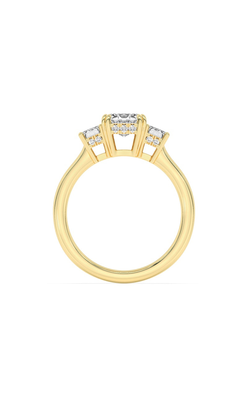 3Cttw Emerald Shaped Lab Grown Diamond (F/VS) Three Stone Accented Ring in 14K Gold