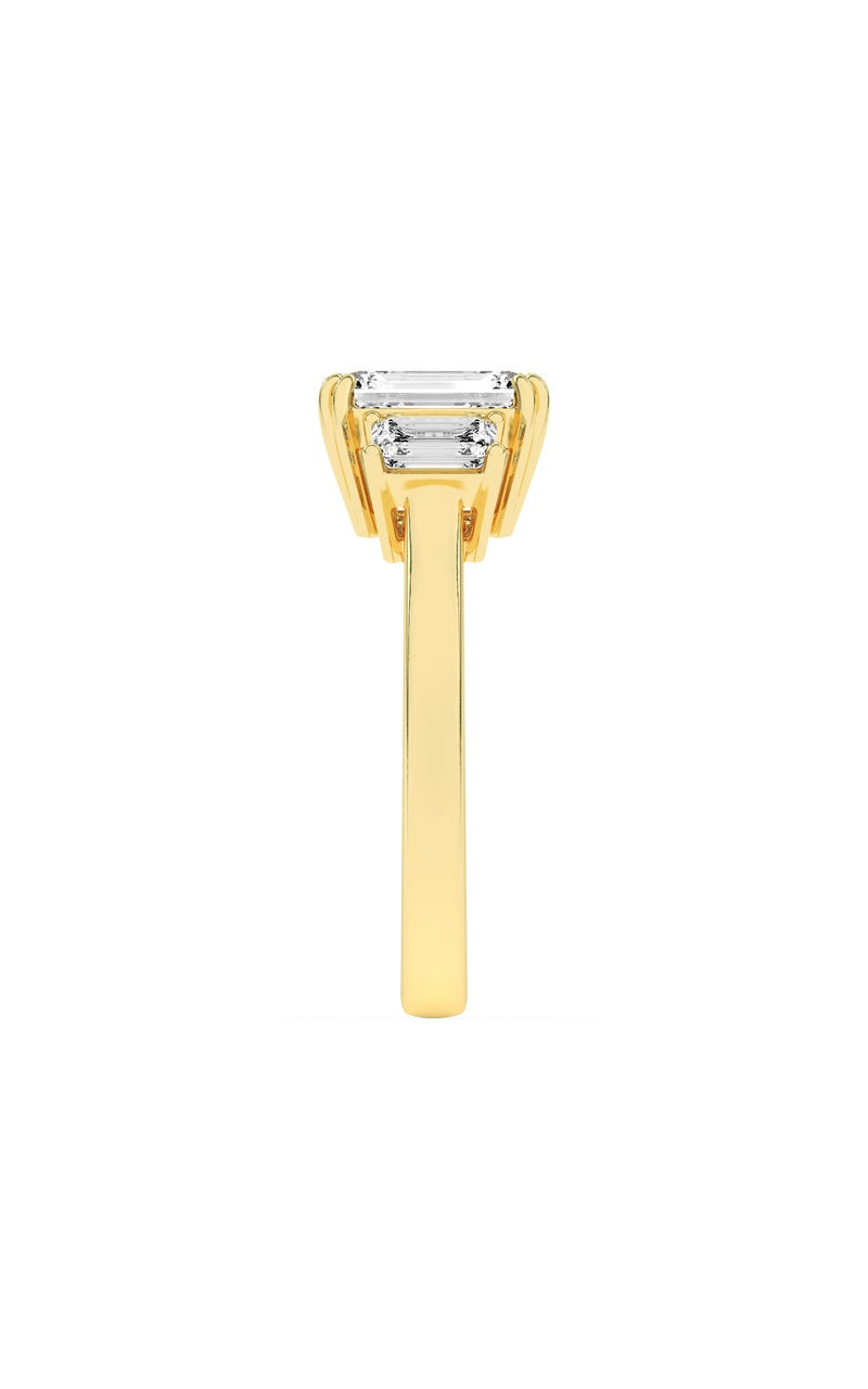 3Cttw Emerald Shaped Lab Grown Diamond (F/VS) Three Stone Accented Ring in 14K Gold