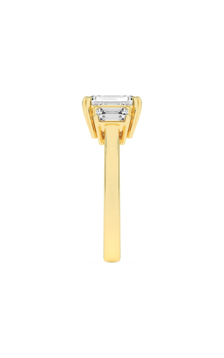 3Cttw Emerald Shaped Lab Grown Diamond (F/VS) Three Stone Accented Ring in 14K Gold