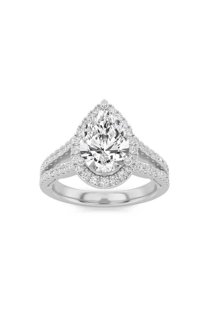 2Cttw Pear Shaped Lab Grown Diamond (F/VS) Split Shank Accented Ring in 14K Gold