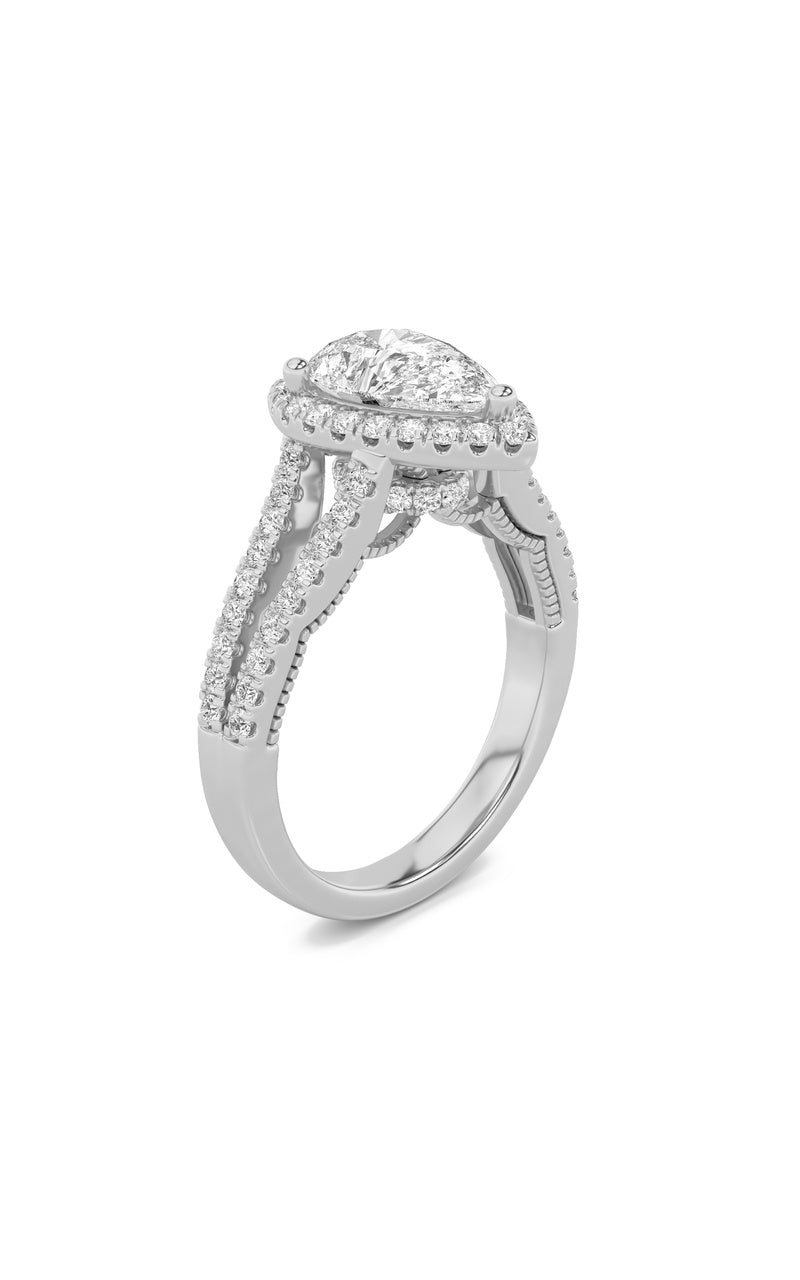 2Cttw Pear Shaped Lab Grown Diamond (F/VS) Split Shank Accented Ring in 14K Gold