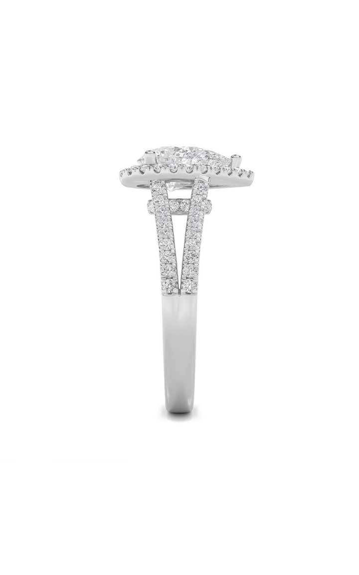 2Cttw Pear Shaped Lab Grown Diamond (F/VS) Split Shank Accented Ring in 14K Gold