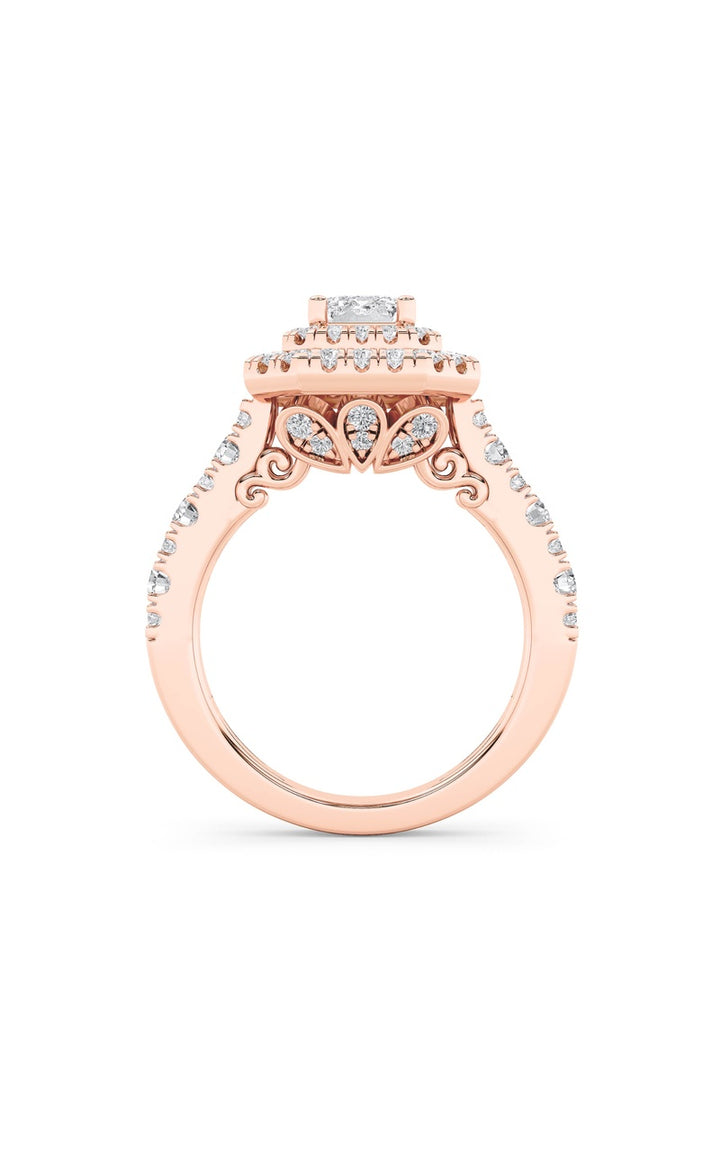 2Cttw Emerald Shaped Lab Grown Diamond (F/VS) Double Halo Engagement Ring in 14K Gold