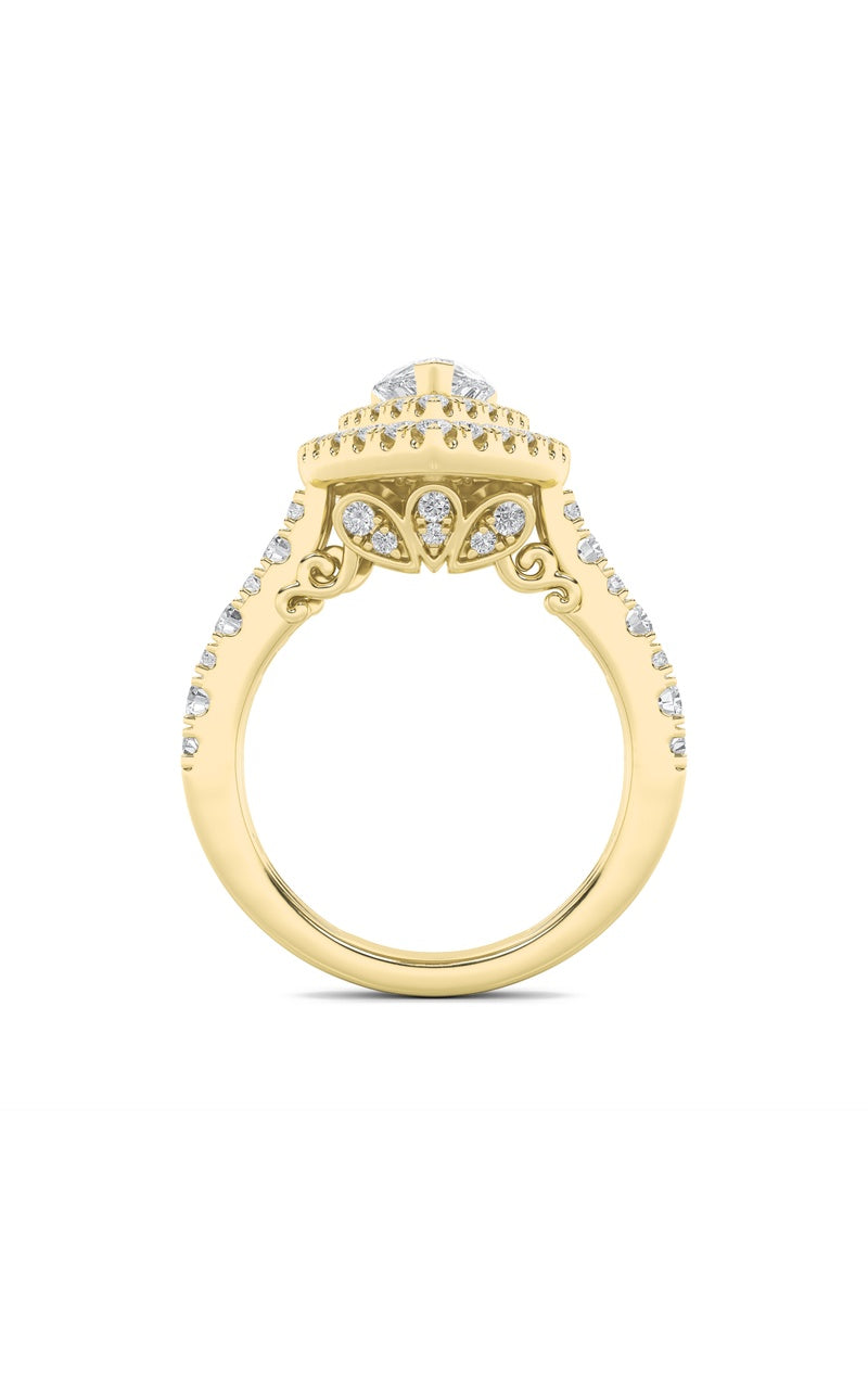 2Cttw Pear Shaped Lab Grown Diamond (F/VS) DoubleHalo Engagement Ring in 14K Gold