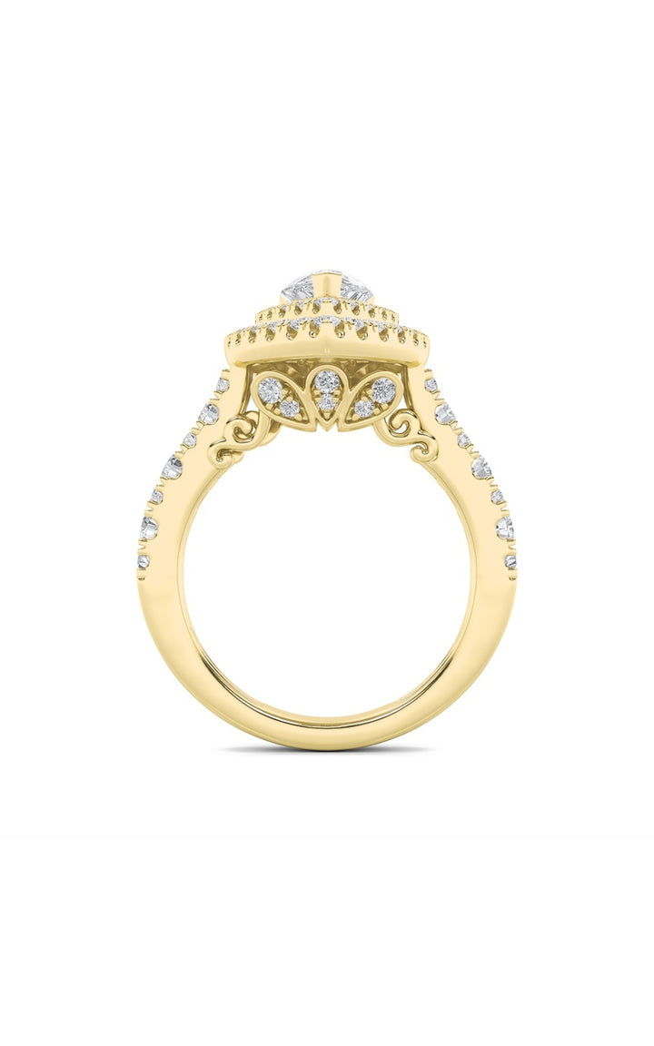 2Cttw Pear Shaped Lab Grown Diamond (F/VS) DoubleHalo Engagement Ring in 14K Gold