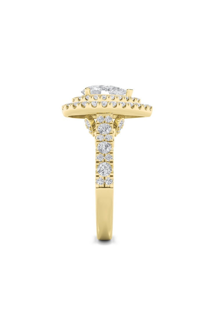 2Cttw Pear Shaped Lab Grown Diamond (F/VS) DoubleHalo Engagement Ring in 14K Gold