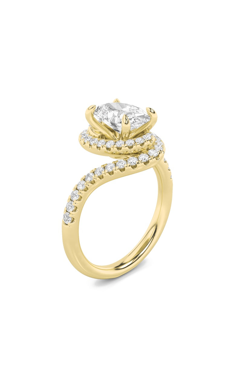 2Cttw Oval Shaped Lab Grown Diamond (F/VS) Swirl Accented Engagement Ring in 14K Gold