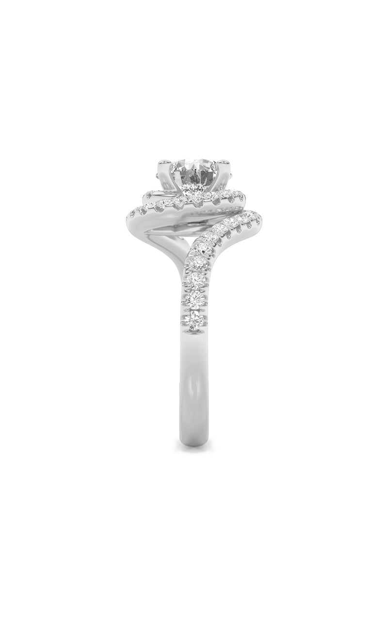 2Cttw Round Shaped Lab Grown Diamond (F/VS) SwirlAccented Engagement Ring in 14K Gold