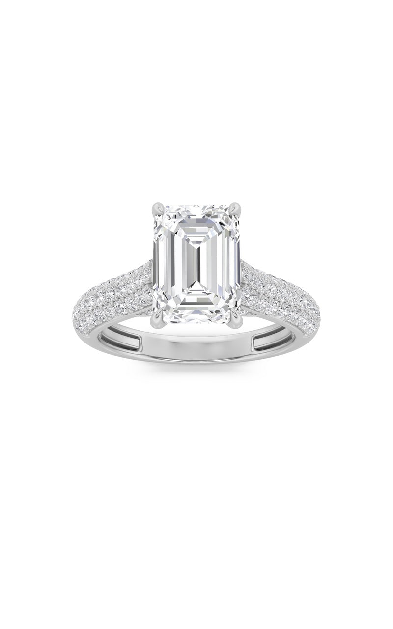 1.5Cttw Emerald Shaped Lab Grown Diamond (F/VS) Hidden Halo Accented Engagement Ring in 14K Gold