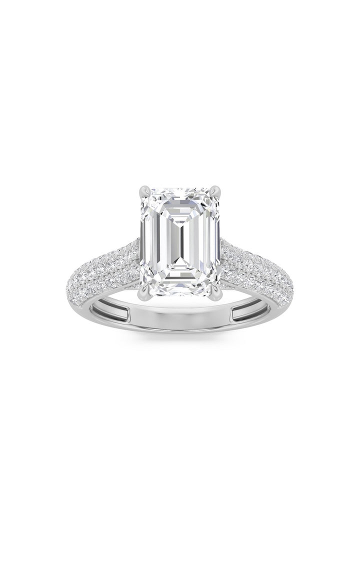 1.5Cttw Emerald Shaped Lab Grown Diamond (F/VS) Hidden Halo Accented Engagement Ring in 14K Gold