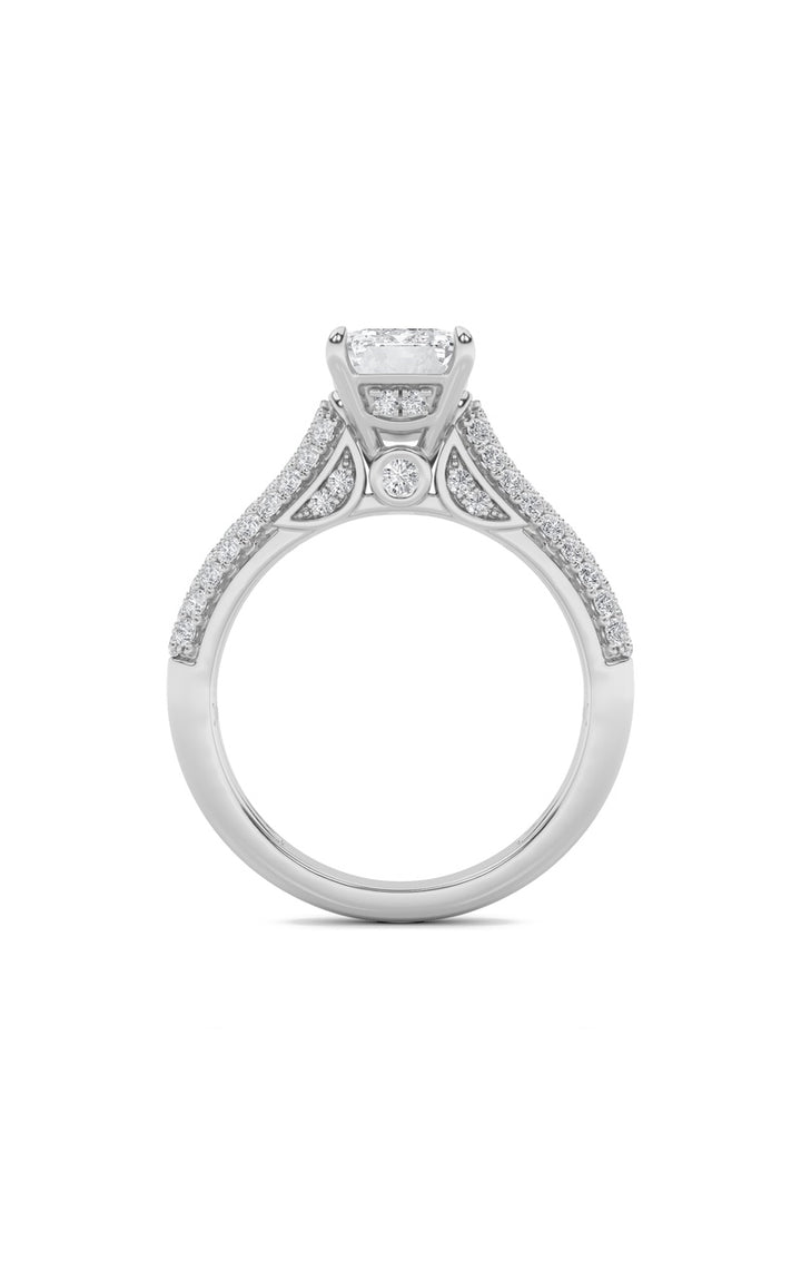 1.5Cttw Emerald Shaped Lab Grown Diamond (F/VS) Hidden Halo Accented Engagement Ring in 14K Gold
