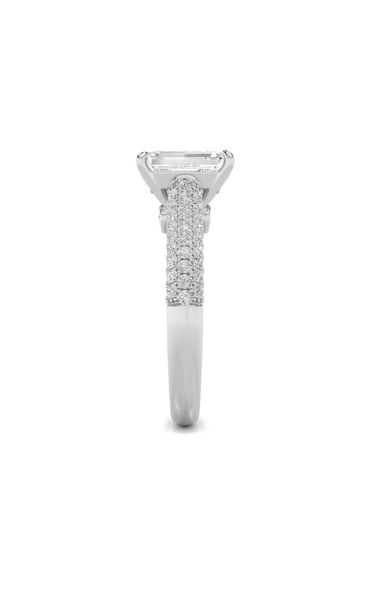 1.5Cttw Emerald Shaped Lab Grown Diamond (F/VS) Hidden Halo Accented Engagement Ring in 14K Gold