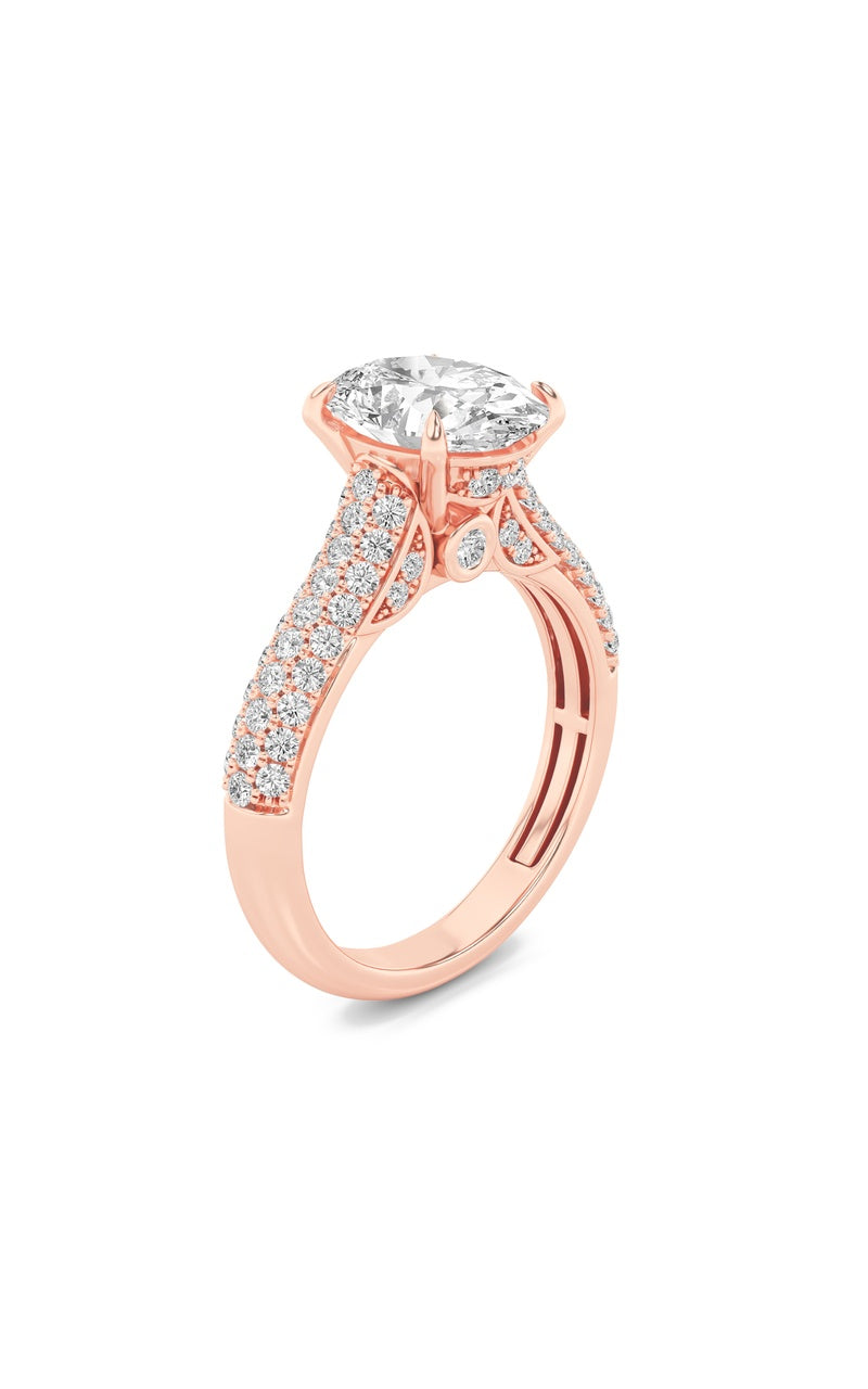 2.5Cttw Oval Shaped Lab Grown Diamond (F/VS) Hidden Halo Accented Engagement Ring in 14K Gold