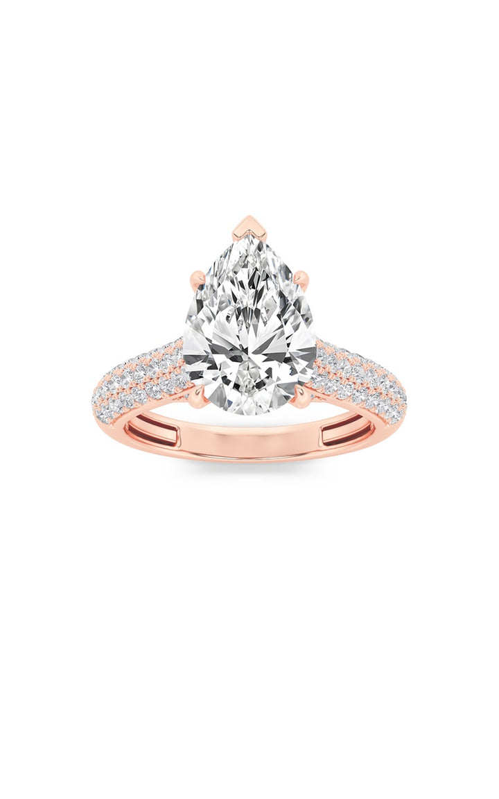 1.5Cttw Pear Shaped Lab Grown Diamond (F/VS) Hidden Halo Accented Engagement Ring in 14K Gold