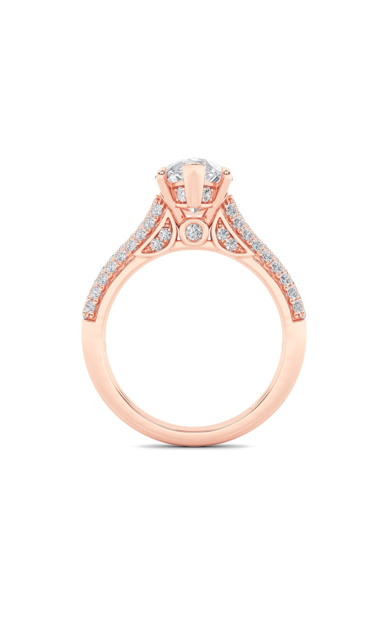 1.5Cttw Pear Shaped Lab Grown Diamond (F/VS) Hidden Halo Accented Engagement Ring in 14K Gold