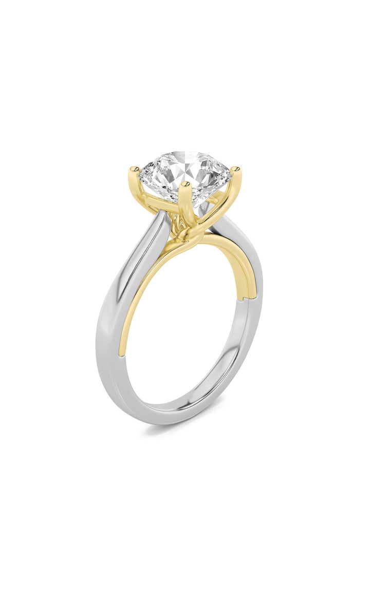 2Cttw Round Shaped Lab Grown Diamond (F/VS) Two Tone Twisted Basket Cathedral Shank Solitaire Ring in 14K Gold