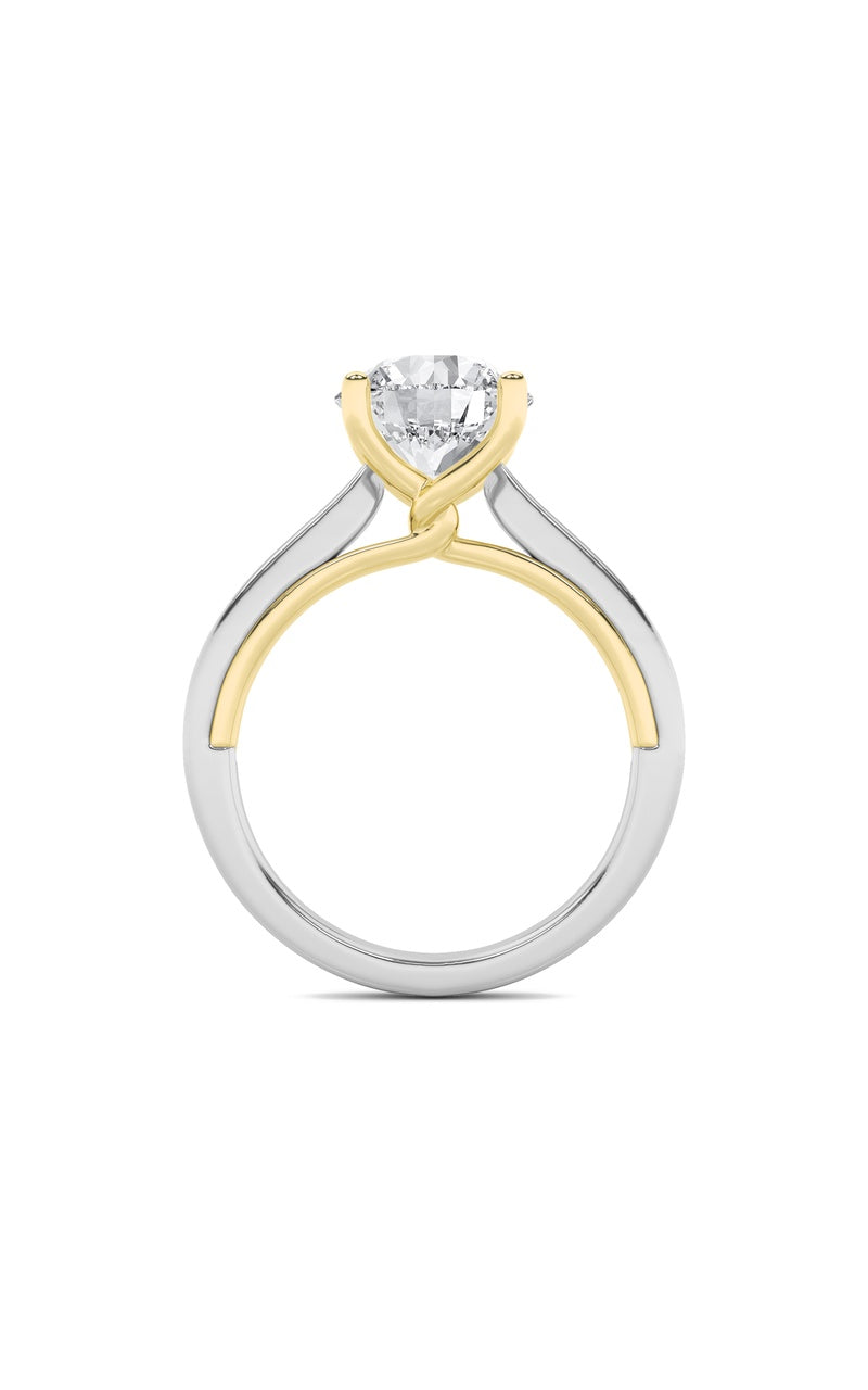 2Cttw Round Shaped Lab Grown Diamond (F/VS) Two Tone Twisted Basket Cathedral Shank Solitaire Ring in 14K Gold