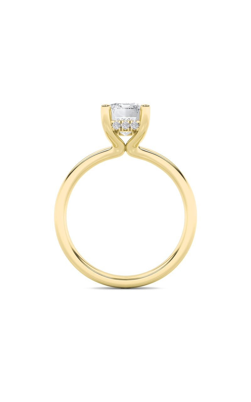 2Cttw Emerald Shaped Lab Grown Diamond (F/VS) Hidden Halo Petite Shank Ring in 14K Gold
