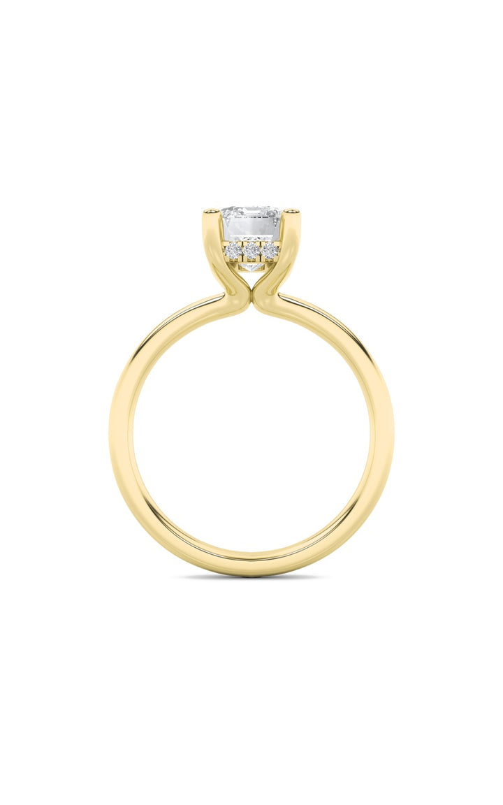 2Cttw Emerald Shaped Lab Grown Diamond (F/VS) Hidden Halo Petite Shank Ring in 14K Gold