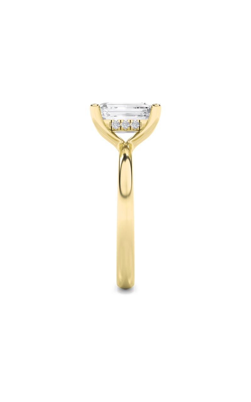 2Cttw Emerald Shaped Lab Grown Diamond (F/VS) Hidden Halo Petite Shank Ring in 14K Gold