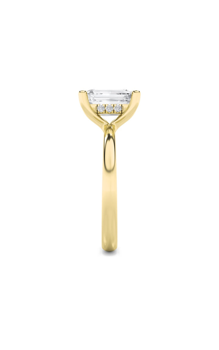 2Cttw Emerald Shaped Lab Grown Diamond (F/VS) Hidden Halo Petite Shank Ring in 14K Gold