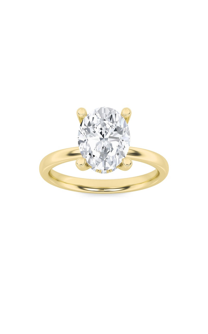 2Cttw Oval Shaped Lab Grown Diamond (F/VS) Hidden Halo Petite Shank Ring in 14K Gold