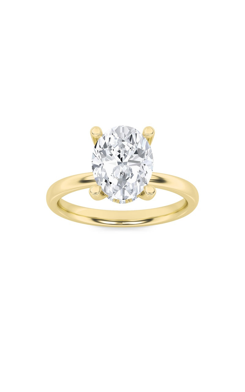 2CTW Oval Shaped Lab Grown Diamond (F/VS) Hidden Halo Petite Shank Ring in 14K Gold