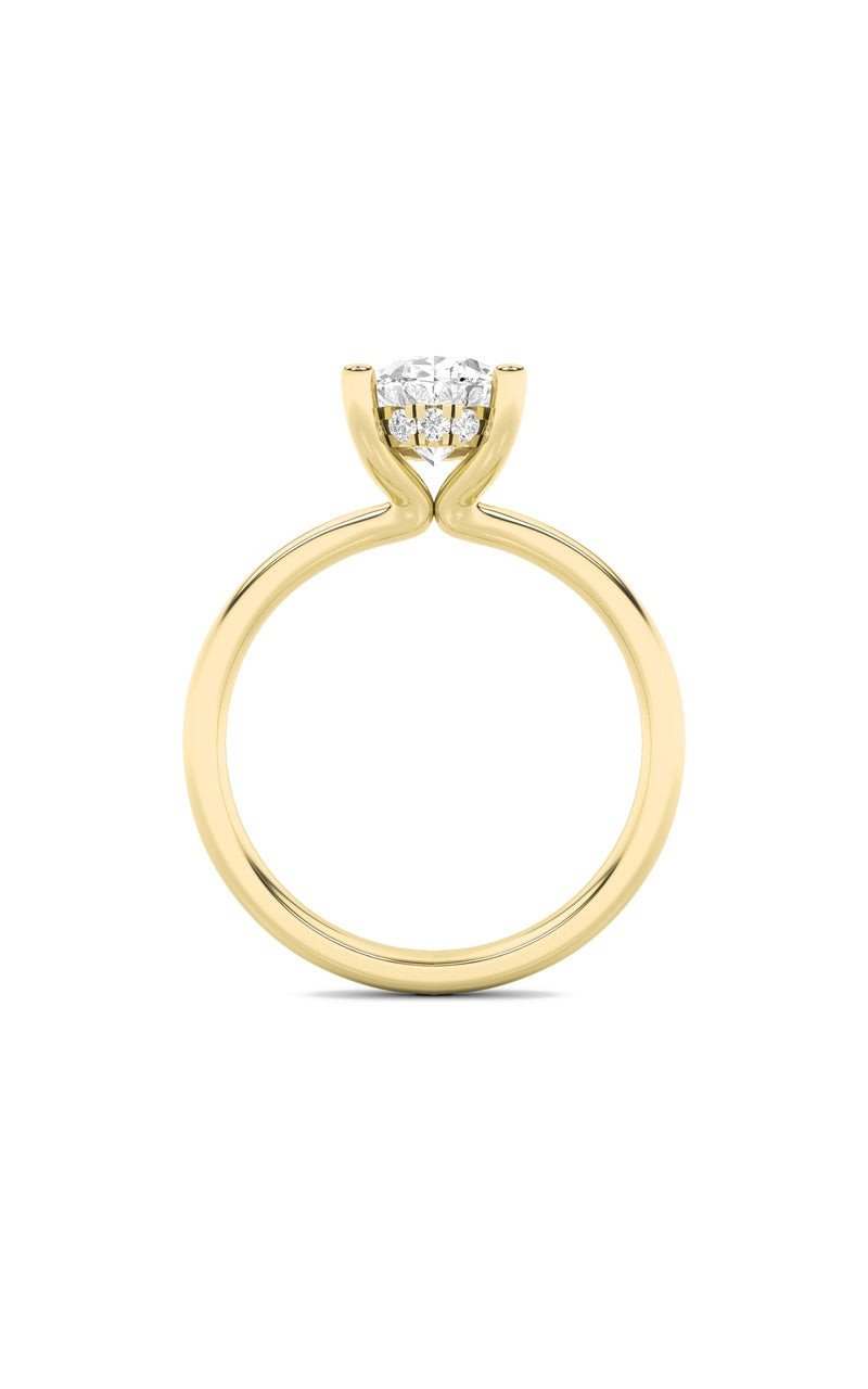2Cttw Oval Shaped Lab Grown Diamond (F/VS) Hidden Halo Petite Shank Ring in 14K Gold
