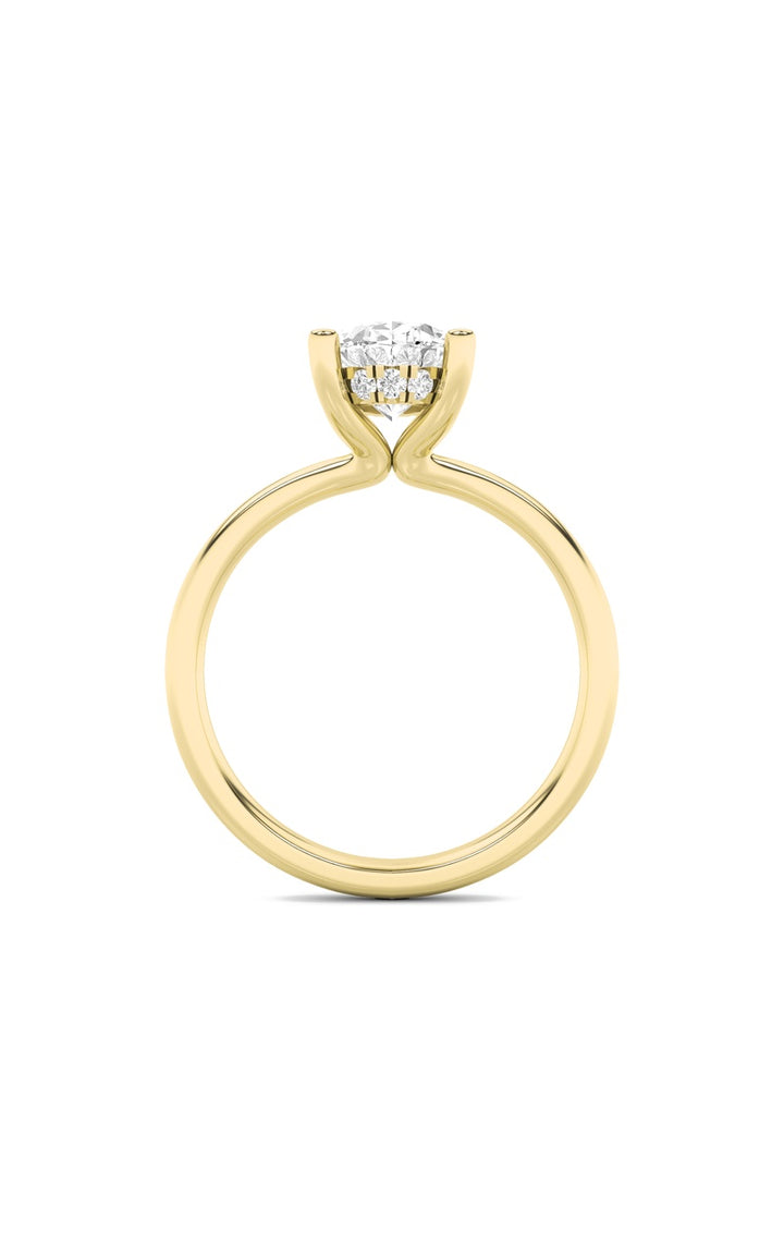 2Cttw Oval Shaped Lab Grown Diamond (F/VS) Hidden Halo Petite Shank Ring in 14K Gold
