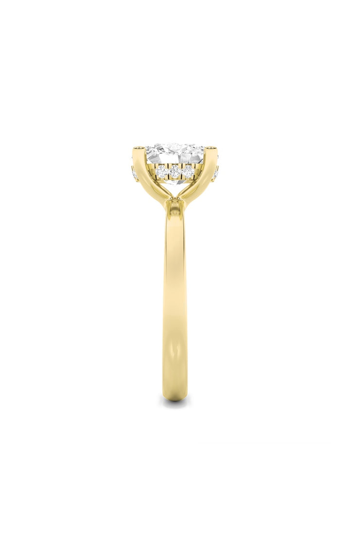 2Cttw Oval Shaped Lab Grown Diamond (F/VS) Hidden Halo Petite Shank Ring in 14K Gold