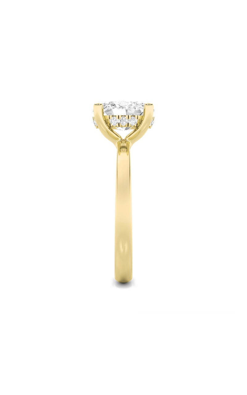 2CTW Oval Shaped Lab Grown Diamond (F/VS) Hidden Halo Petite Shank Ring in 14K Gold