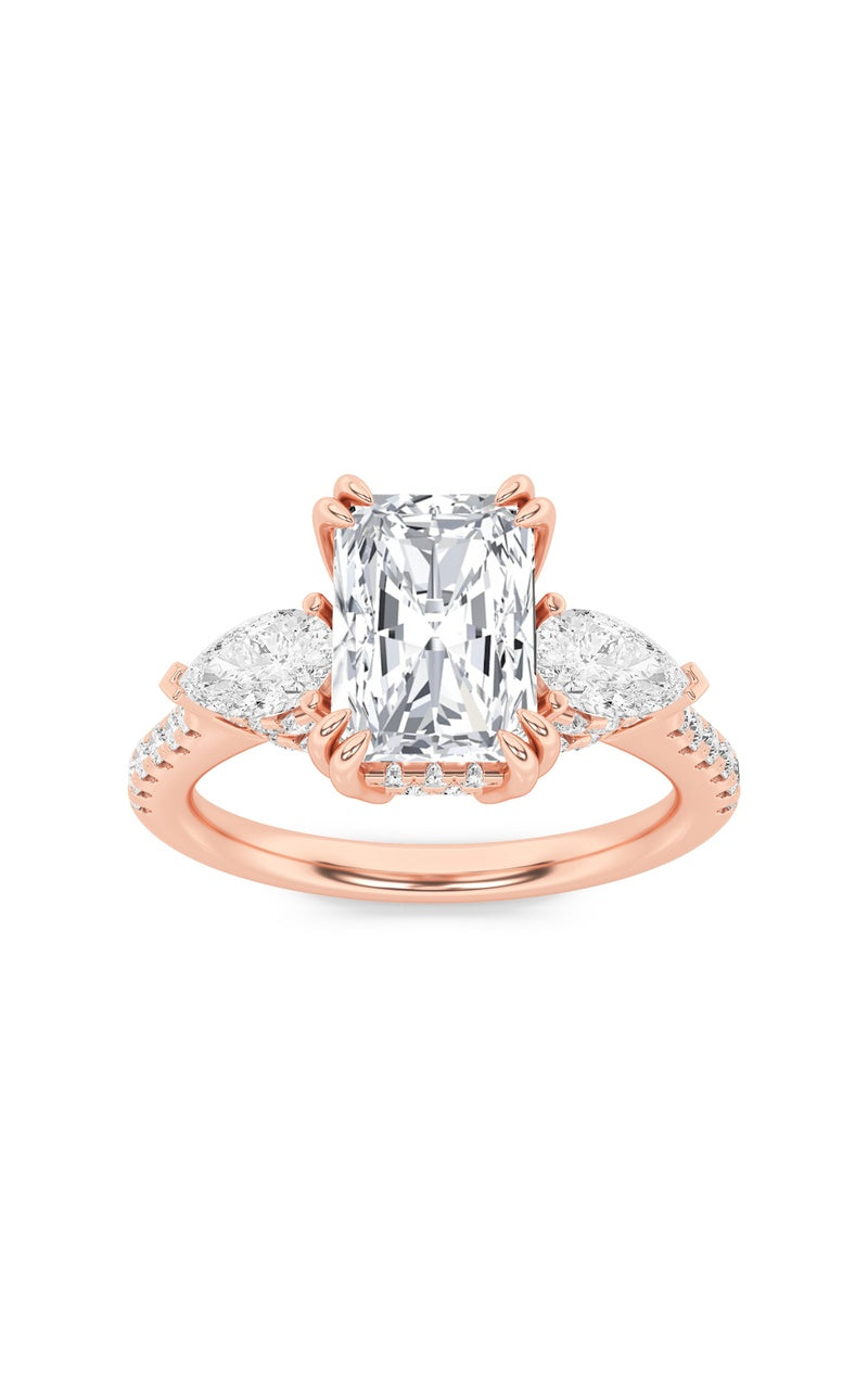 3Cttw Radiant Shaped Lab Grown Diamond (F/VS) Accented Three Stone Ring in 14K Gold