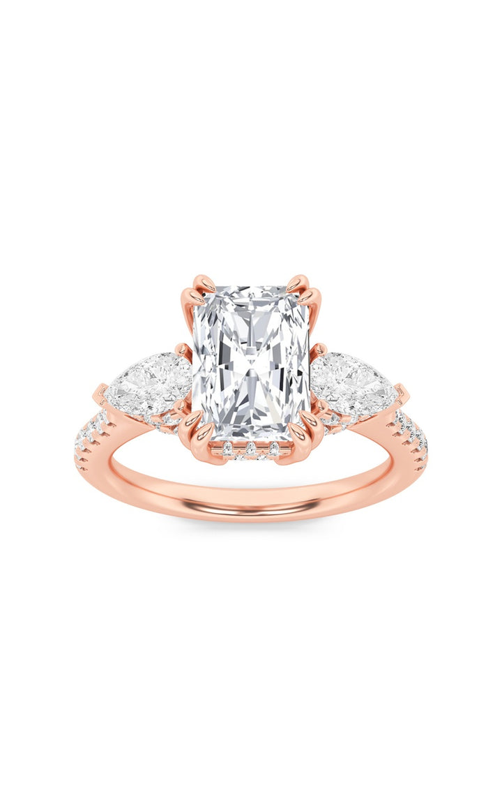 3Cttw Radiant Shaped Lab Grown Diamond (F/VS) Accented Three Stone Ring in 14K Gold