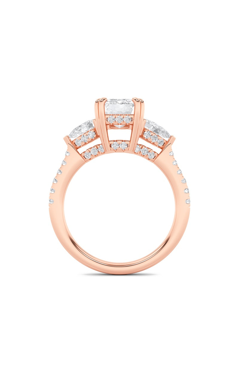 3Cttw Radiant Shaped Lab Grown Diamond (F/VS) Accented Three Stone Ring in 14K Gold