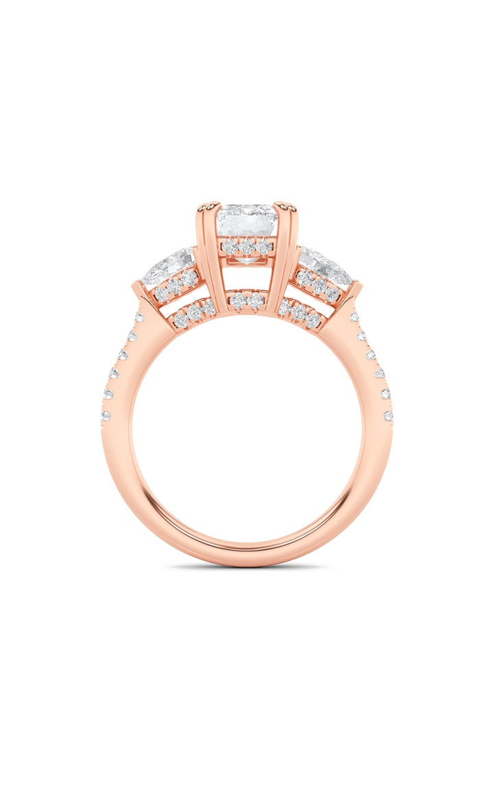 3Cttw Radiant Shaped Lab Grown Diamond (F/VS) Accented Three Stone Ring in 14K Gold