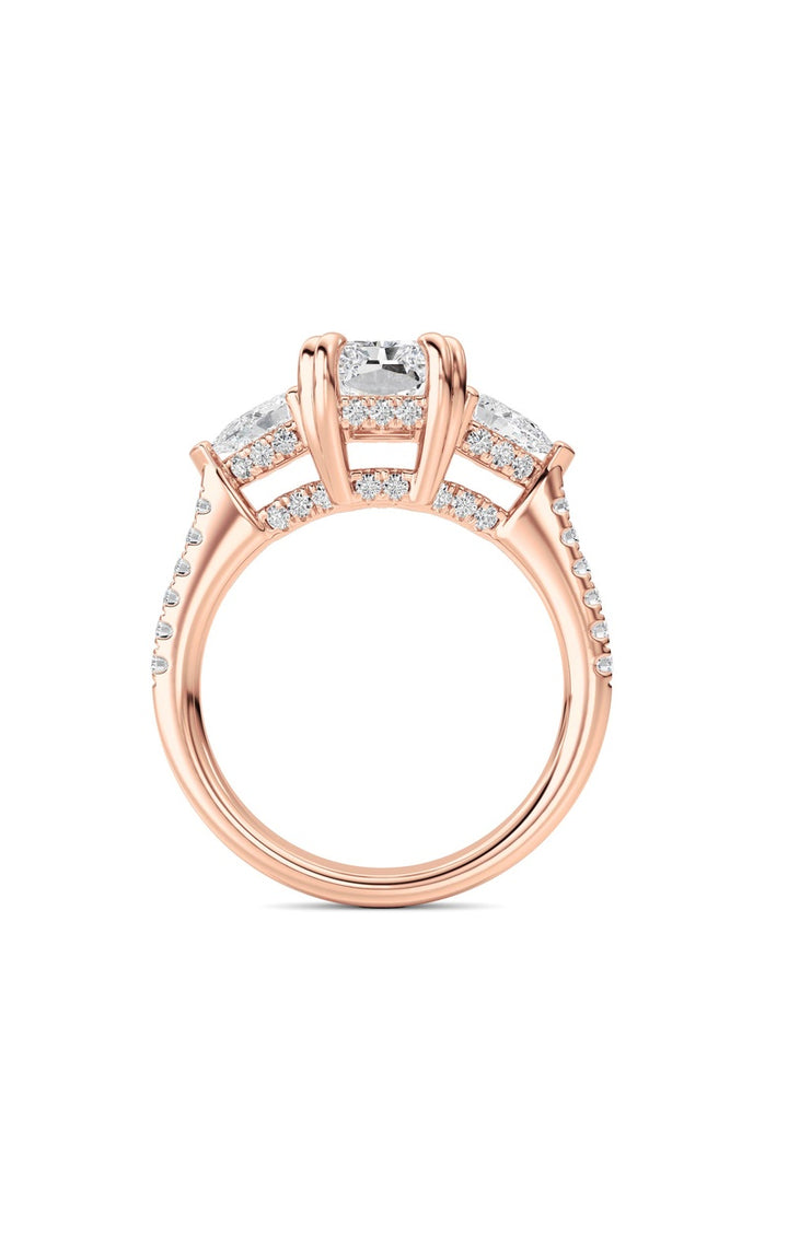 3Cttw Radiant Shaped Lab Grown Diamond (F/VS) Accented Three Stone Ring in 14K Gold