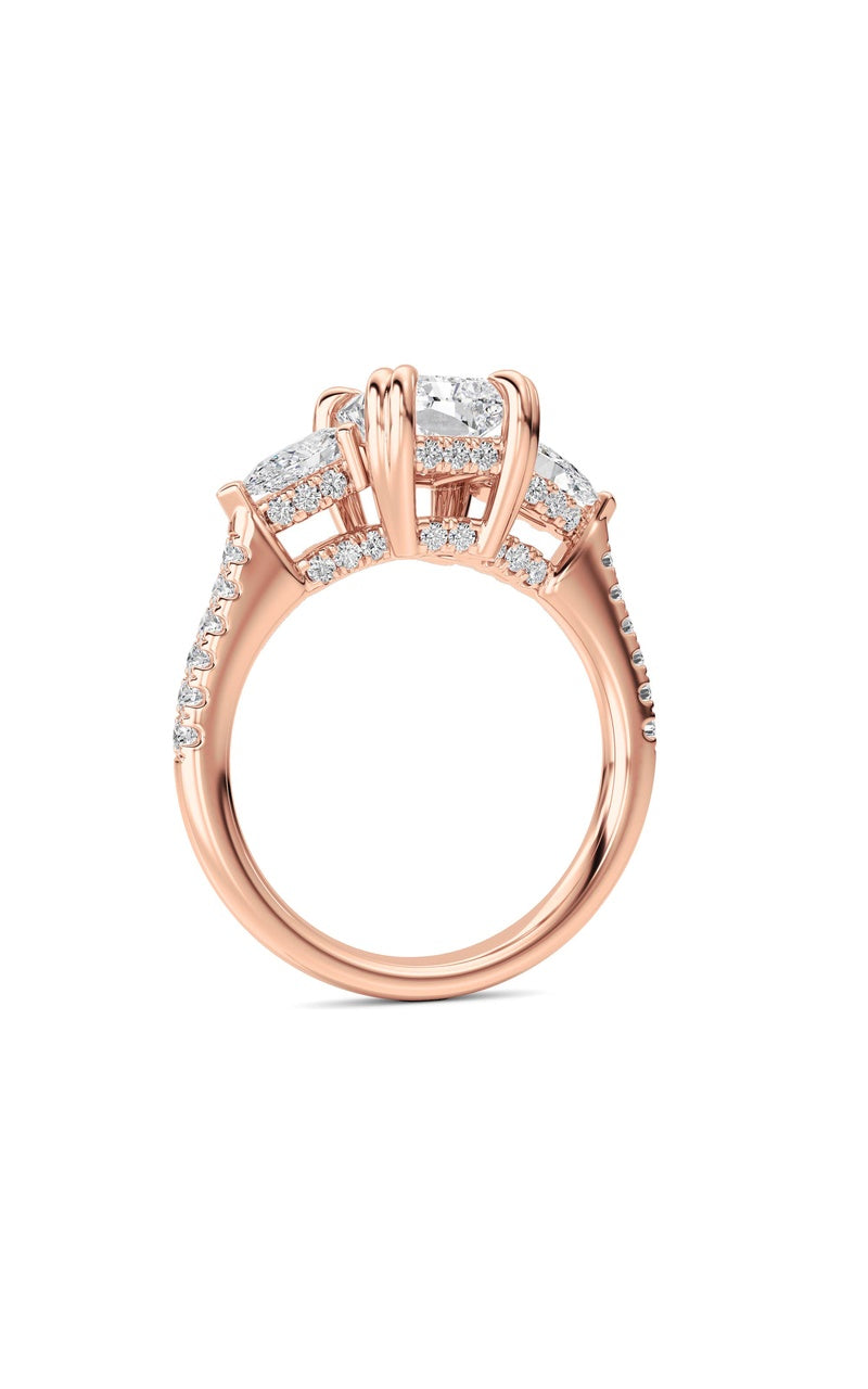 3Cttw Radiant Shaped Lab Grown Diamond (F/VS) Accented Three Stone Ring in 14K Gold